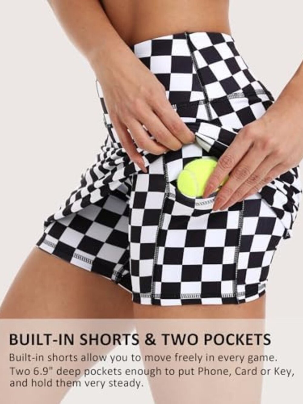 High Waisted Checkered Skort for Women | A-Line Athletic Skort with Shorts - Picture 4 of 5
